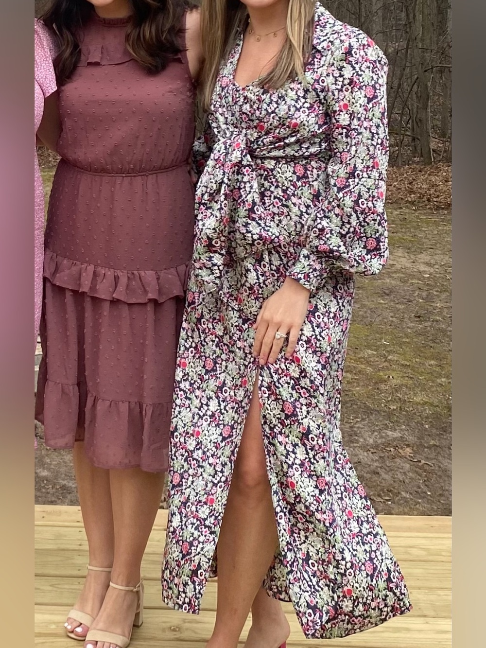 Cinq a sept Floral Wrap Midi Dress with Tie Waist - Pink & Green - Picture 4 of 5